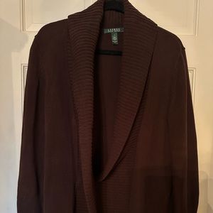 Ralph Lauren shawl collar cardigan sweater, dark brown, size large